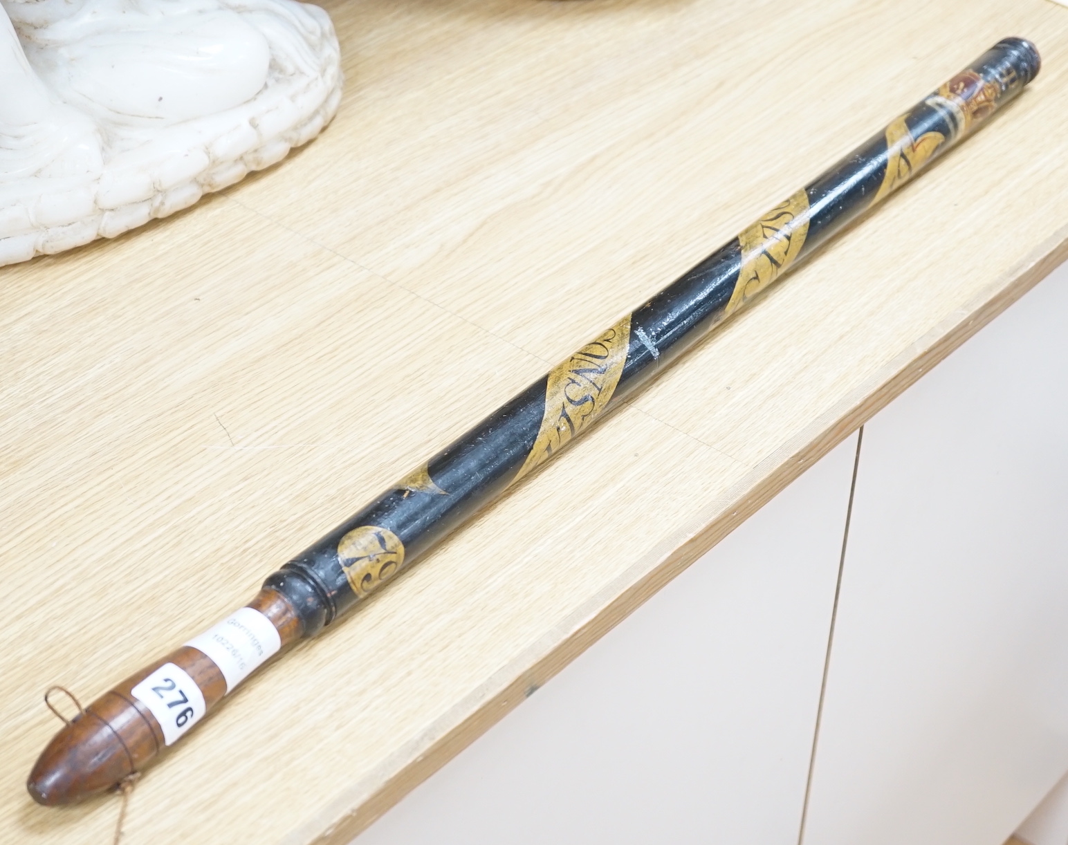 An unusually large George III horse mounted police constable's wooden truncheon, hand painted and inscribed Bermondsey Special Constable and numbered 79, 80cm in length